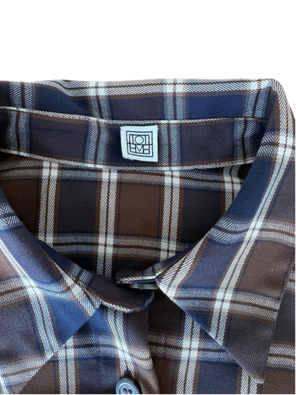TOTEME Kimono Sleeve Poplin Shirt Tailored Plaid Brown Navy Check EU 42 NWOT - Picture 7 of 13